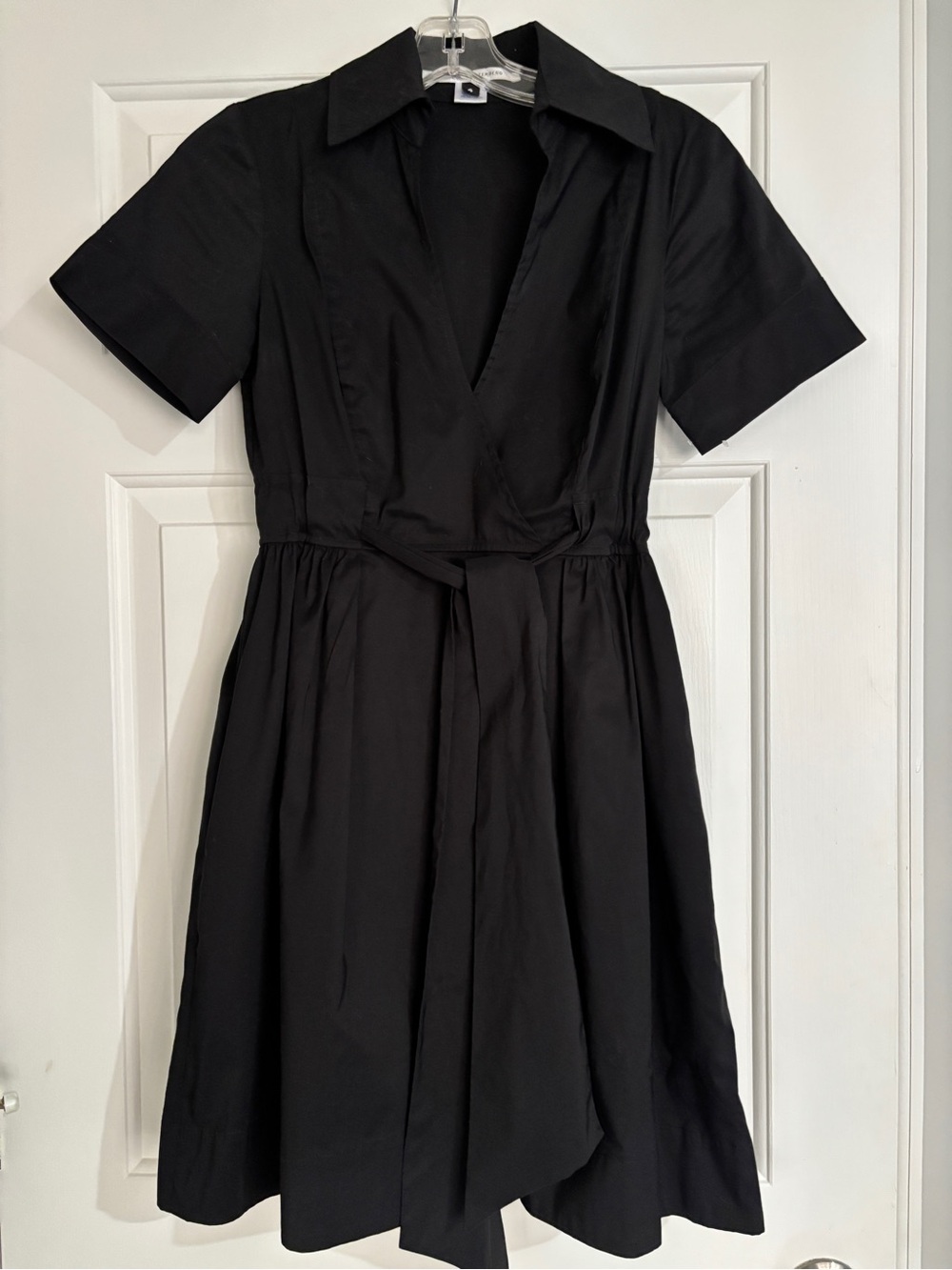 Diane Von Furstenberg Black Cotton Blend Faux Wrap Fit & Flare Dress - Size 4
